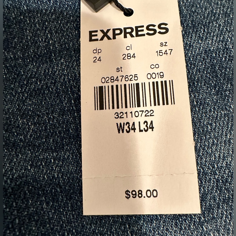 NWT Men’s Slim Stretch 34x34 Express Jeans